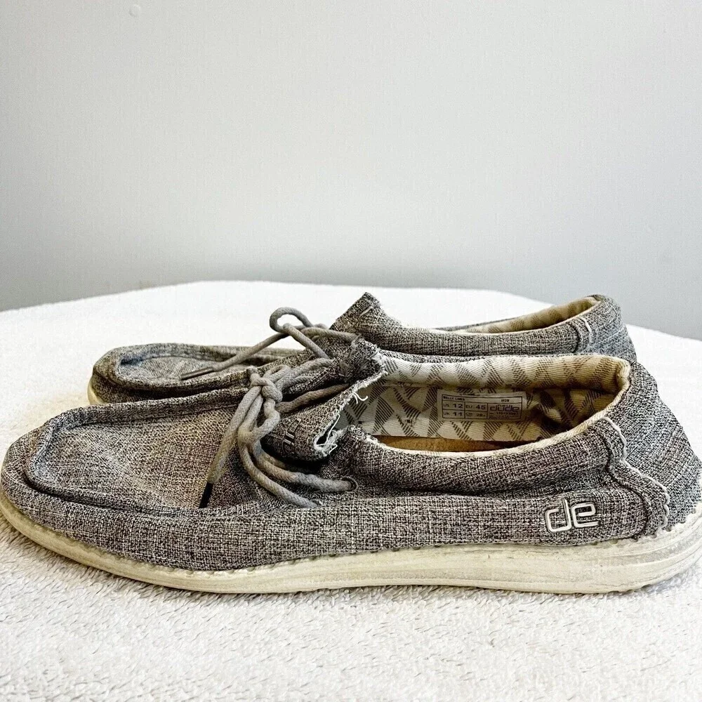 Hey Dude Gray Wally Linen Loafer Men's 12 Comfort Casual Shoe Iron